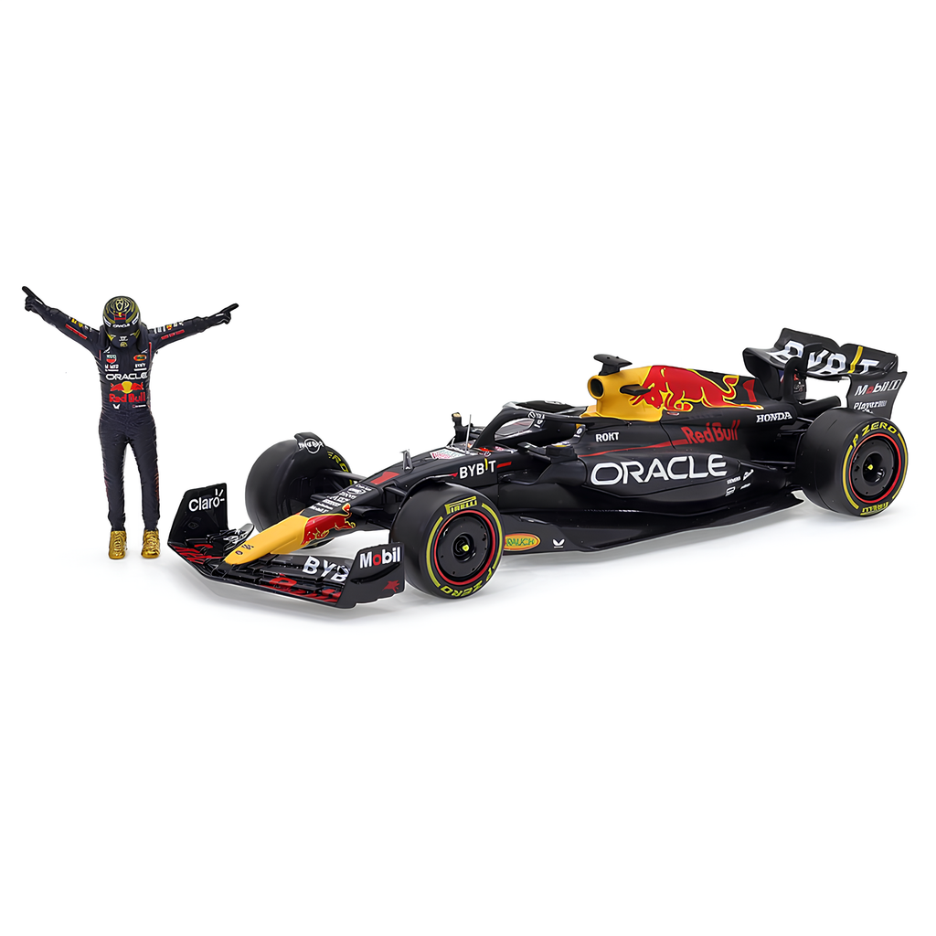 (2023) F1 Die-cast Red Bull Racing RB19 #1 Max Verstappen 1:24 + Piloto (Edição do Campeão)