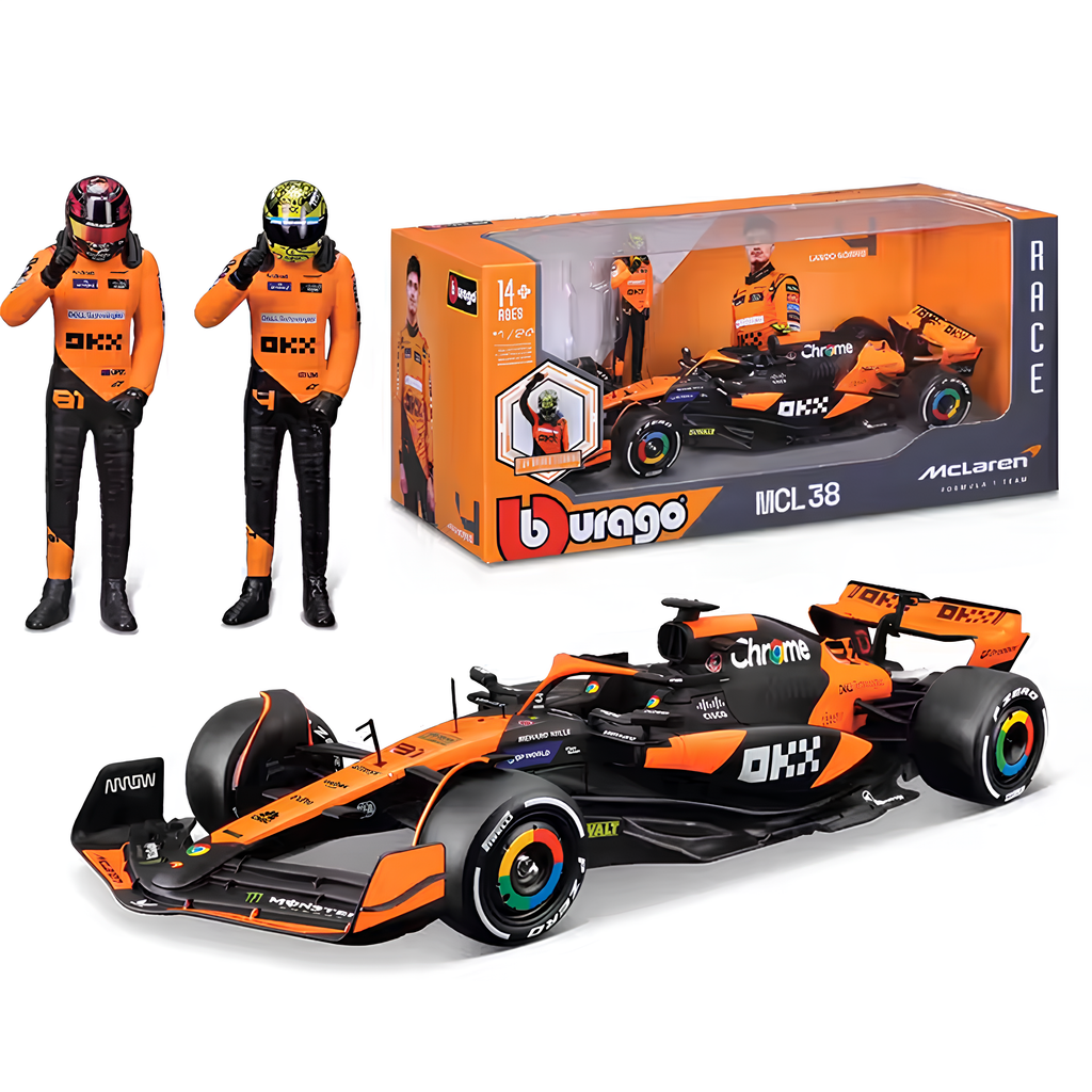 (2024) F1 Die-cast McLaren MCL38 1:24 + Piloto (Campeão Construtores)
