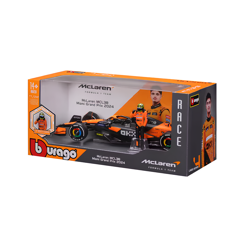 (2024) F1 Die-cast McLaren MCL38 1:24 + Piloto (Campeão Construtores)