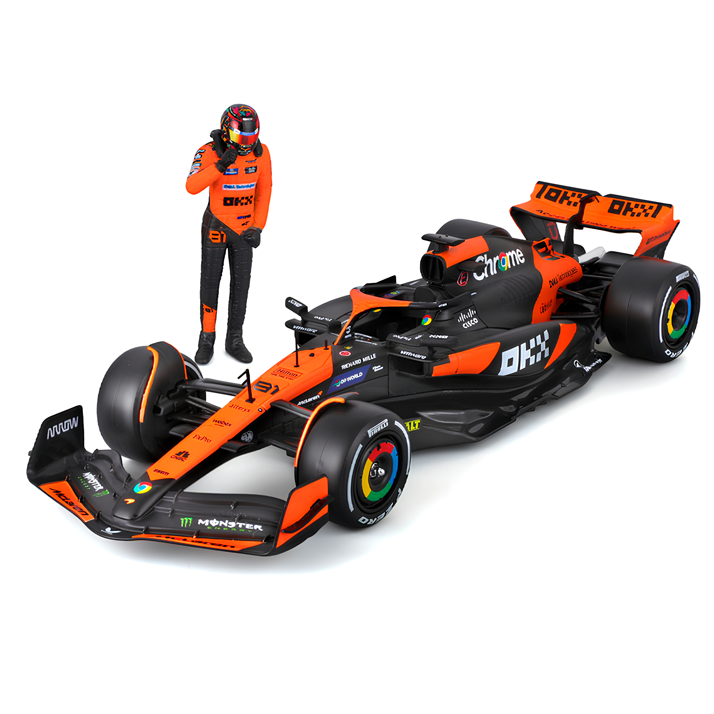 (2024) F1 Die-cast McLaren MCL38 1:24 + Piloto (Campeão Construtores)